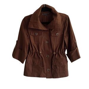 ANNE KLEIN Brown Cotton Stretch Button Front Jacket With Wide Sleeves M